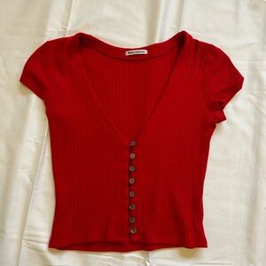 Reformation Red Ribbed Button-Up Top